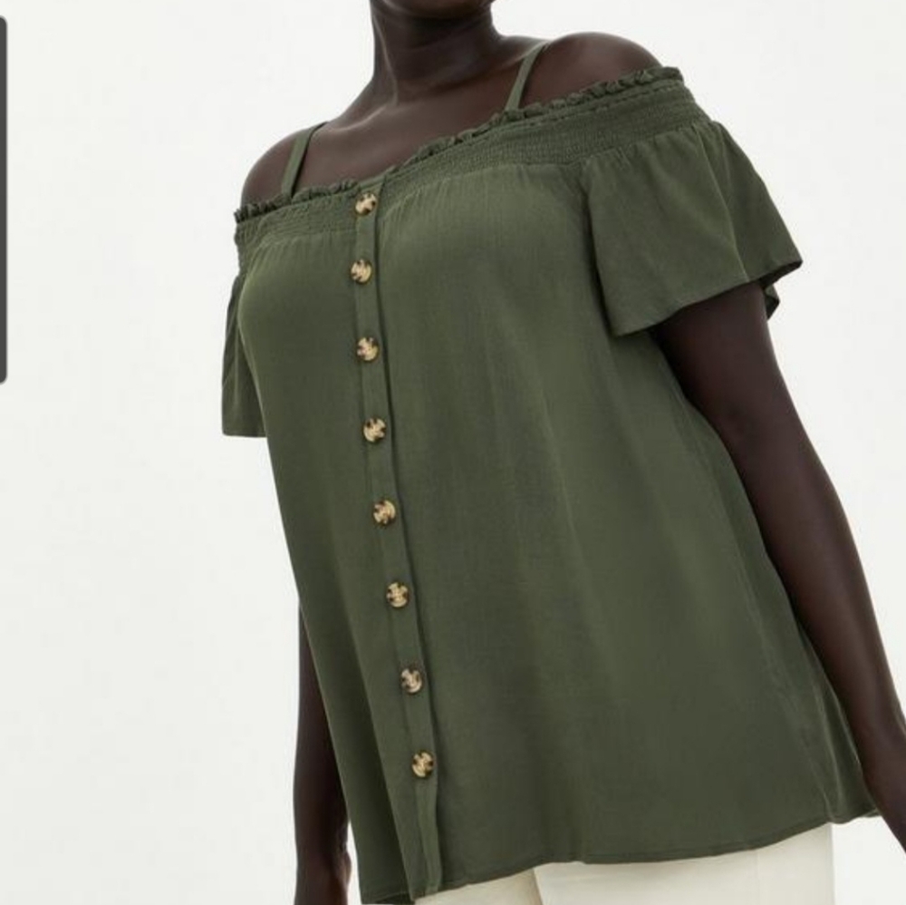 Torrid Rayon Crepe Smocked Cold Shoulder Top
